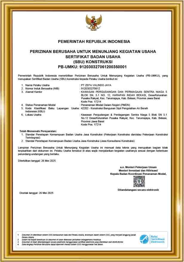 Sertifikat SBUJK 42202 adalah Sertifikat Badan Usaha Jasa Konstruksi (SBUJK) untuk klasifikasi 